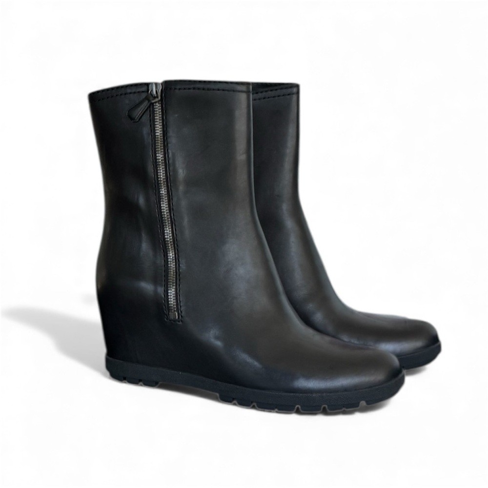 Prada Black Leather Hidden Wedge Ankle Bootie 9.5 - Picture 2 of 10